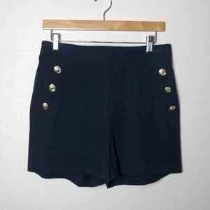 DREW Women Med Dark Navy Leslie Shorts Gold Buttons Nautical Sailor Quiet Luxury
